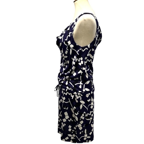 Diane Von Furstenberg Tadd Two Silk Blue Sleeveless Print Drape Neck Dress - Picture 5 of 13